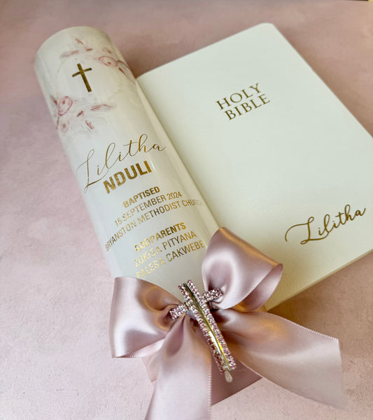Personalised Candle and Bible Set